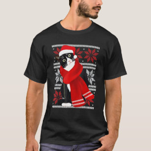 Hässliche Weihnachts-Schwarze-Katze-Santa-Hut-Scha T-Shirt
