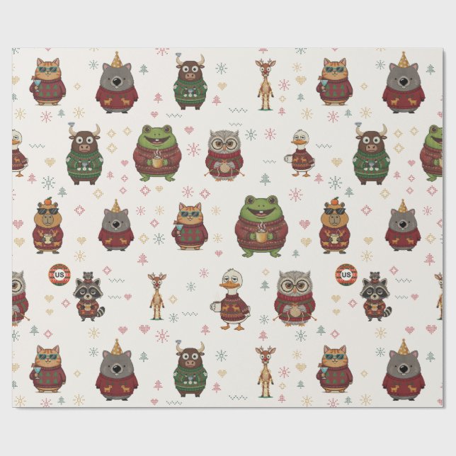 Hässliche Weihnachtspullover-Charaktere-Wrap-Papie Geschenkpapier (Flach)