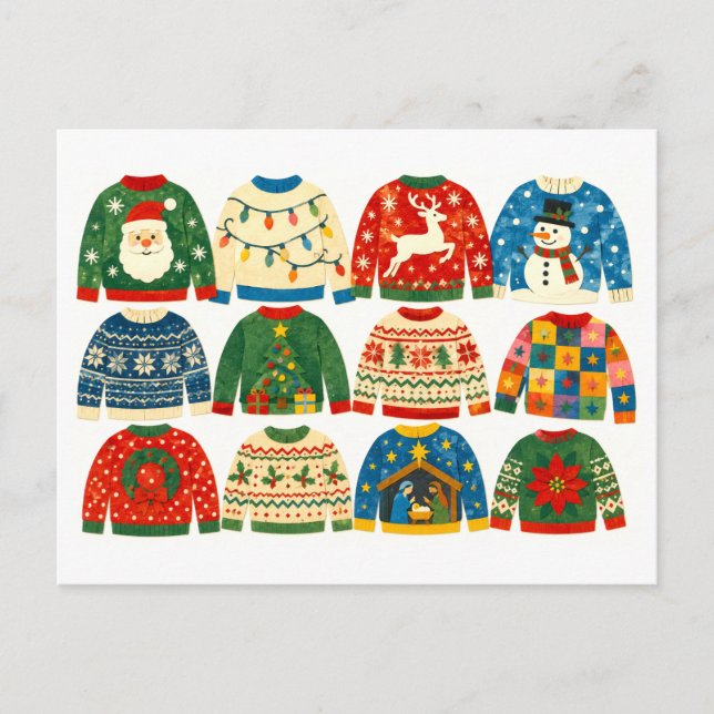 Hässliche Weihnachtspullover Collage Postkarte (Vorderseite)