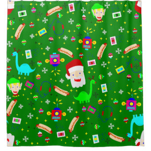 hässliche Weihnachtsroboter santa Claus Hotdog Din Duschvorhang