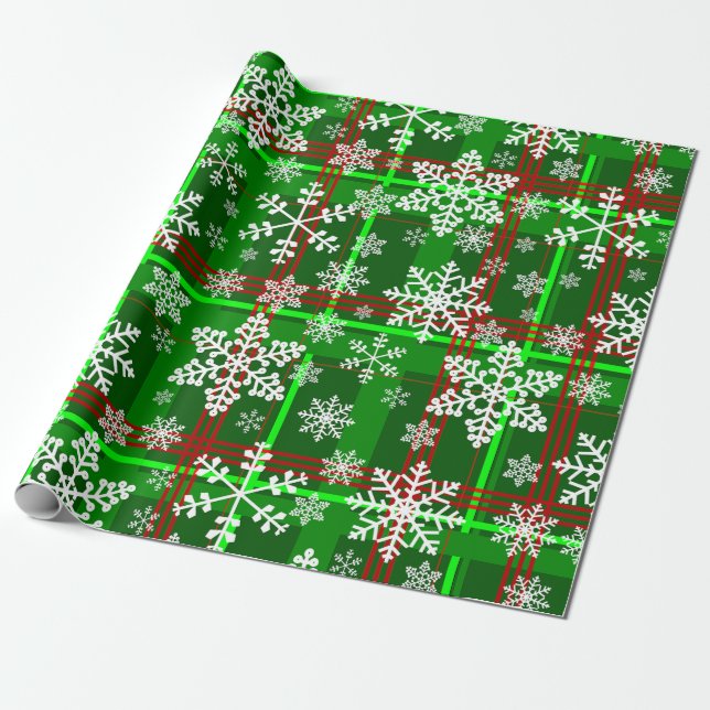 hässliche Weihnachtsschneeflocken karierte Schneef Geschenkpapier (Ungerollt)
