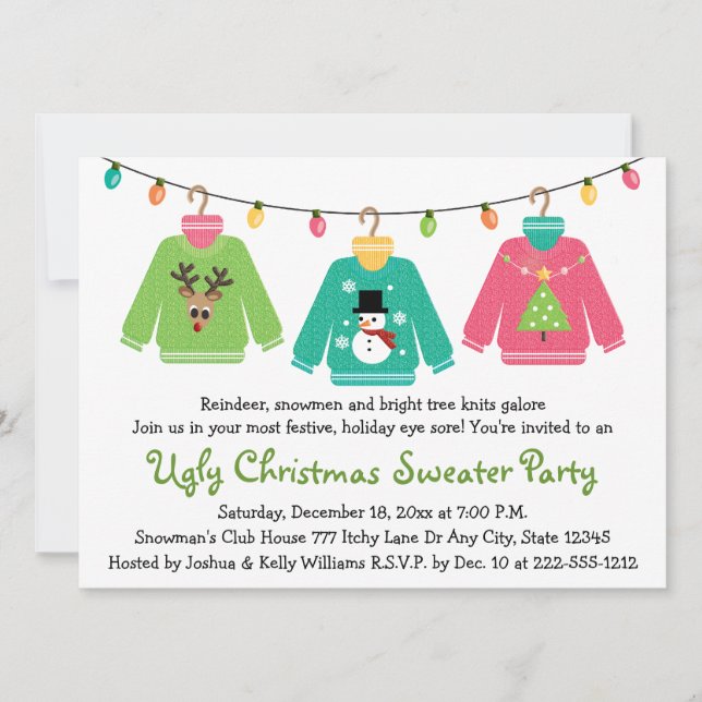 Hässliche Weihnachtsstrickjacke-Party Einladungen (Vorderseite)