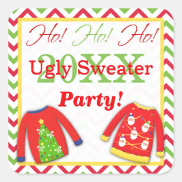 Hässliche Weihnachtsstrickjacken Ho! Ho! Ho! Quadratischer Aufkleber