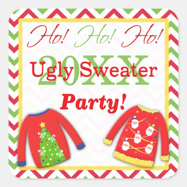 Hässliche Weihnachtsstrickjacken Ho! Ho! Ho! Quadratischer Aufkleber (Vorderseite)