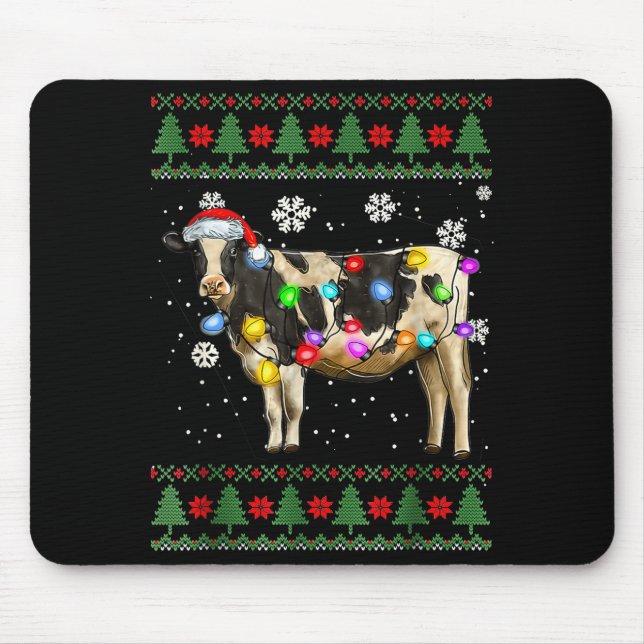 Hässlicher Kuh-Weihnachtspullover Santa Hut und Le Mousepad (Vorne)