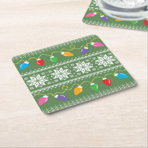 Hässlicher Pullover Schneeflocken Weihnachtslichte Rechteckiger Pappuntersetzer