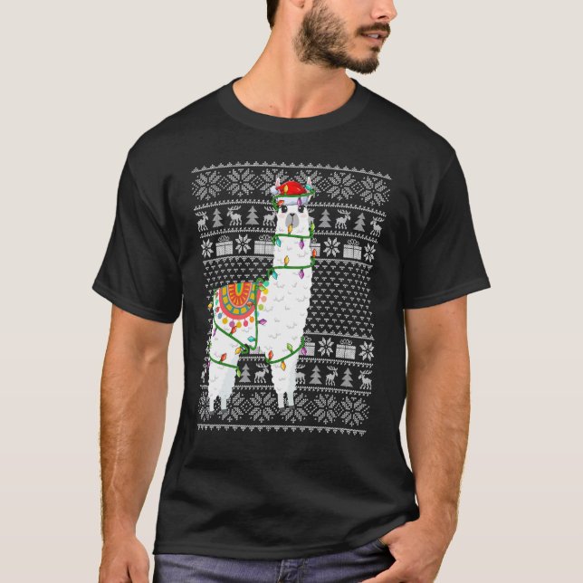 Hässlicher Pullover Stil Xmas Lichter Santa Alpaka (Vorderseite)