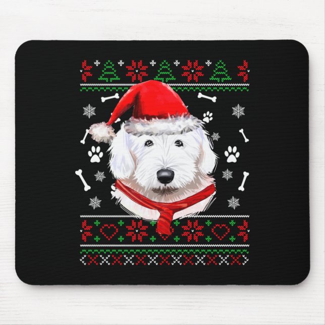 Hässlicher Pullover Weihnachten Bobtail Hund Santa Mousepad (Vorne)