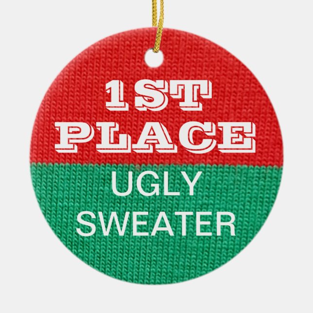 Hässlicher Strickjacke-WeihnachtsParty-Sieger-1. Keramikornament (Vorne)