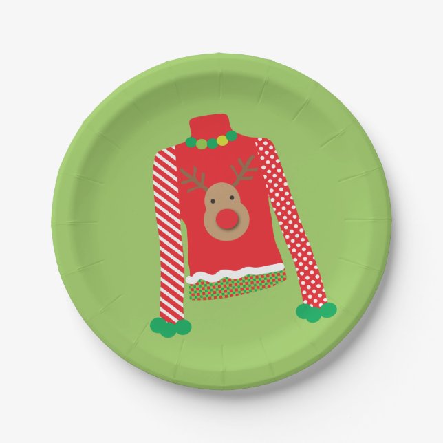 Hässlicher Strickjacke-WeihnachtsParty-Teller Pappteller (Vorderseite)