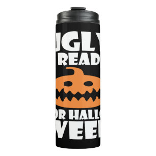 Hässlicher und bereit für Halloween-Kürbis Thermosbecher