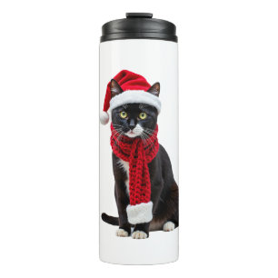 Hässlicher Weihnachten Schwarze Katze Weihnachtsma Thermosbecher