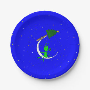 hässlicher Weihnachts-Alien-Weihnachtsbaum Mond Pappteller