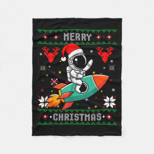 Hässlicher Weihnachts-Astronaut fährt Raketen-Weih Fleecedecke
