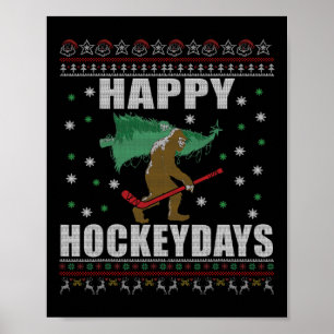 Hässlicher Weihnachts-Eishockey-Sasquatch - Happy  Poster