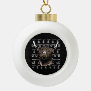 Hässlicher Weihnachts-Hochlandkuh Keramik Kugel-Ornament