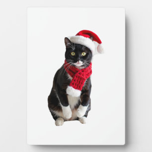 Hässlicher Weihnachts-Schwarzer-Katze-Santa-Hut-Sc Fotoplatte