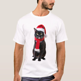 Hässlicher Weihnachts-Schwarzer-Katze-Santa-Hut-Sc T-Shirt