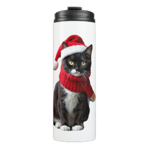Hässlicher Weihnachts-Schwarzer-Katze-Santa-Hut-Sc Thermosbecher