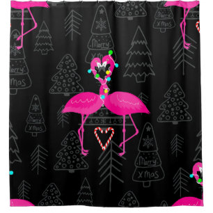 hässlicher Weihnachtsflamingo Candy Heart Duschvorhang
