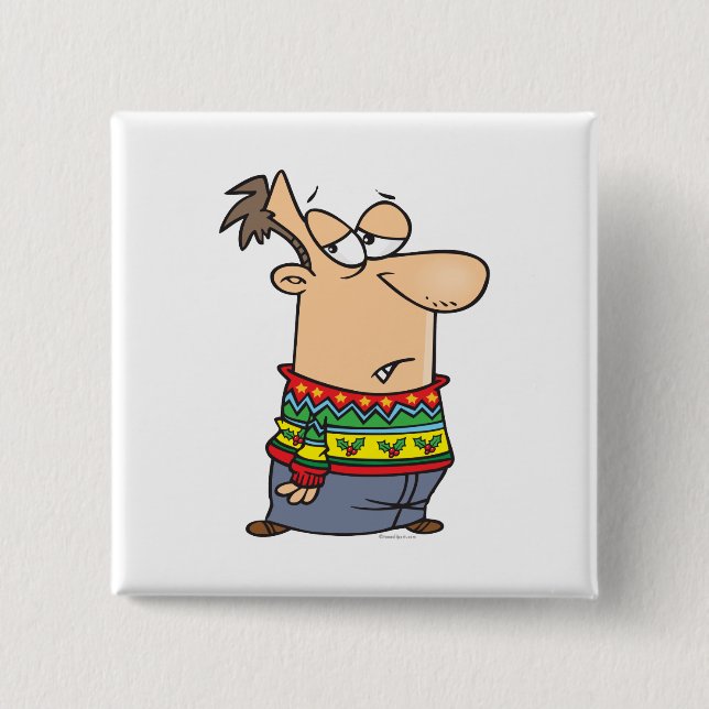 hässlicher Weihnachtspulli Cartoon Button (Vorderseite)