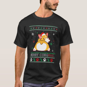 Hässlicher Weihnachtspullover Corgi Santa Hut Froh T-Shirt