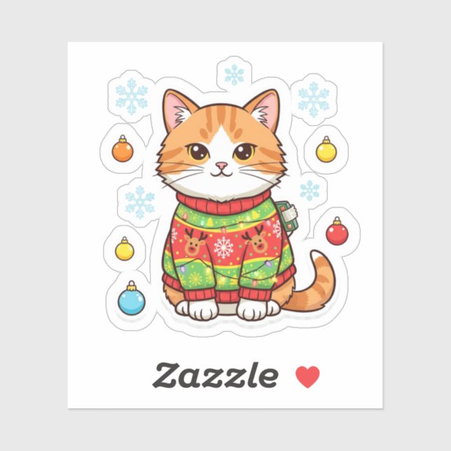 Hässlicher Weihnachtspullover-Katze – Lustiger Wei Aufkleber (Blatt)