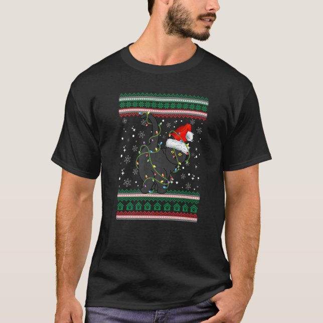 Hässlicher Weihnachtspullover Katze Santa T-Shirt (Vorderseite)
