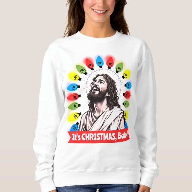 Hässlicher Weihnachtspullover kitschige Jesus-Lich Sweatshirt (Vorderseite)