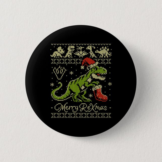 Hässlicher Weihnachtspullover mit Dinosaurier - Lu Button (Vorderseite)