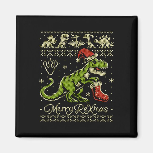 Hässlicher Weihnachtspullover mit Dinosaurier - Lu Magnet (Vorne)
