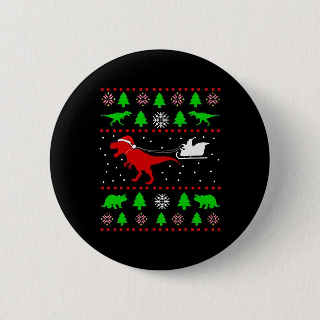 Hässlicher Weihnachtspullover mit Dinosauriern für Button (Vorderseite)