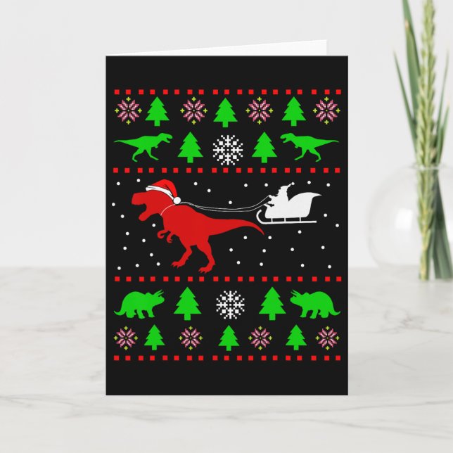 Hässlicher Weihnachtspullover mit Dinosauriern für Karte (Vorderseite)