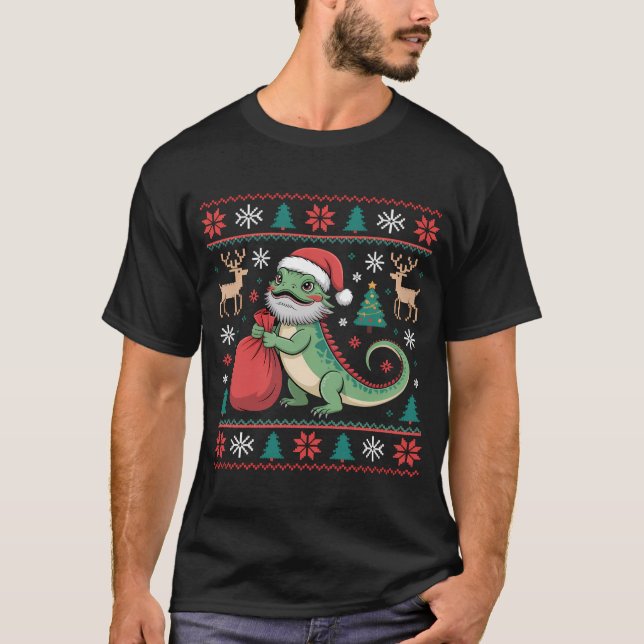 Hässlicher Weihnachtspullover mit Santa-Echse T-Shirt (Vorderseite)