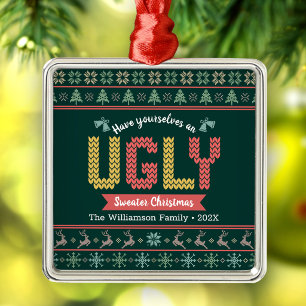 Hässlicher Weihnachtspullover Nordic Jägergrün Str Ornament Aus Metall