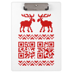 Hässlicher Weihnachtspullover QR-Code Frohes Neues Klemmbrett