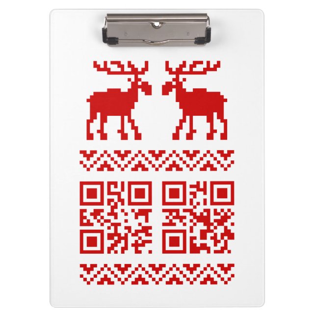 Hässlicher Weihnachtspullover QR-Code Frohes Neues Klemmbrett (Vorderseite)
