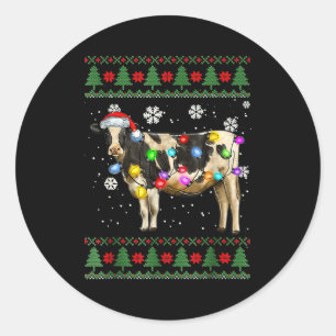 Hässliches Kuh-Weihnachtsmann Sweater Santa Hut un Runder Aufkleber