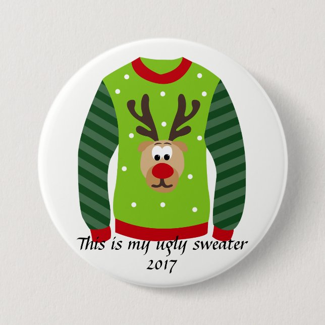 Hässliches Strickjacke-Party-Ren-WeihnachtsButton Button (Vorderseite)