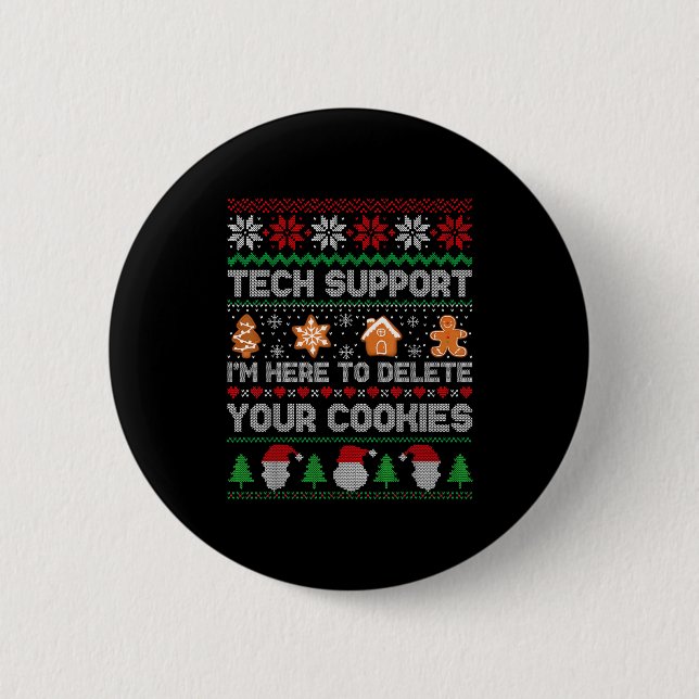 Hässliches Weihnachten Lustiger Tech-Support Hier  Button (Vorderseite)