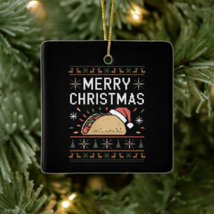 Hässliches Weihnachtspullover-Lichter-Santa-Taco-C Keramikornament