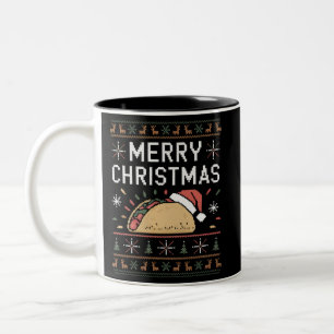 Hässliches Weihnachtspullover-Lichter-Santa-Taco-C Zweifarbige Tasse
