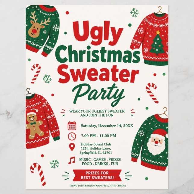 Hässliches Weihnachtspullover-Partyflyer Flyer (Vorne)