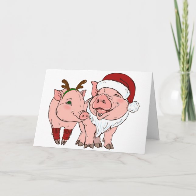 hässliches Weihnachtsschwein Feiertagskarte (Vorderseite)