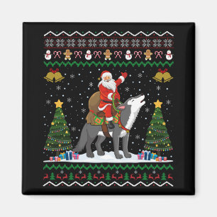 Hässliches Wolf Weihnachtsgeschenk Santa Reitwolf Magnet