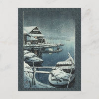 Hasui Kawase Winter Snow Lake Scene 