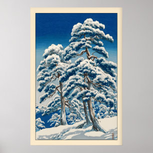 Hasui Kawase Winterdruck, Schnee bedeckte Kiefern Poster