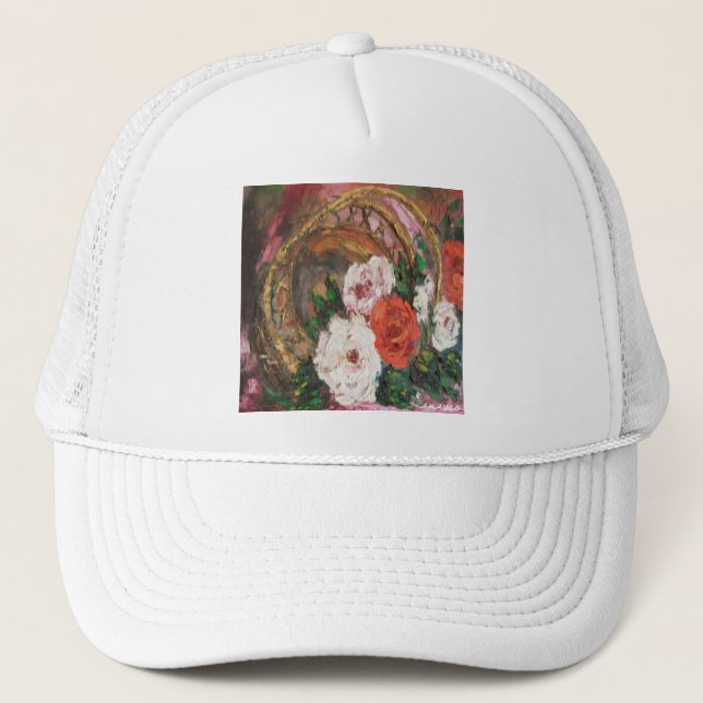 Hat Ann Hayes Painting Blume Basket Truckerkappe (Vorderseite)