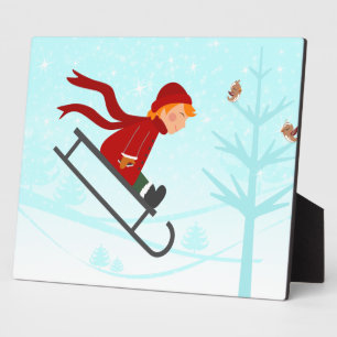 Hat Boy Sled Coat Scarf Schlittenbaum Vögel Fotoplatte