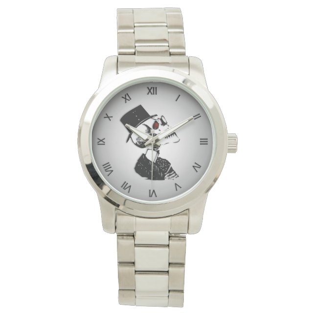 Hat Trage Skull / Skeleton schwarz römische Zahlen Armbanduhr (Vorderseite)